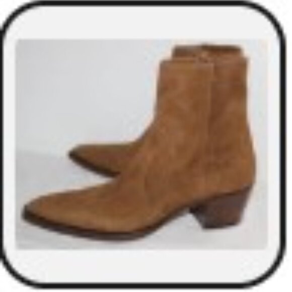 NEW PRADA Brown Suede Leather Western Boots Booties Side Zip Logo Heel 38.5 - Picture 3 of 9